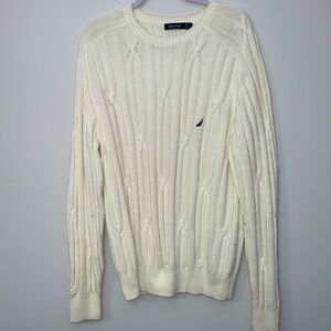 Vintage Men’s Nautica Sweater Large Ivory Cable Knit Crew Neck Cotton blend